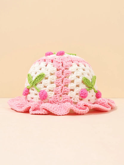 Retro Cherry Handmade Crochet Bucket Hat