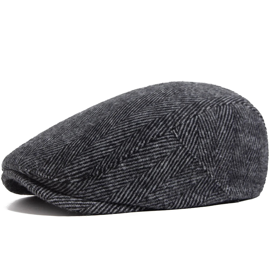 Vintage Big Herringbone Beret For Men Autumn Winter Warm Casual Newsboy Cap