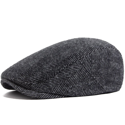 Vintage Big Herringbone Beret For Men Autumn Winter Warm Casual Newsboy Cap