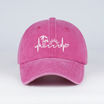 Vintage Washed Palm Tree Sunset Graphic Baseball Cap Adjustable Casual Hat For Daily Travel Beach