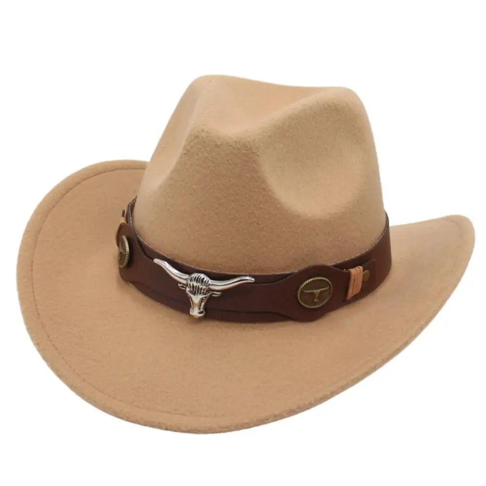 Felt Western Cowboy Hat Ox Head Accessories With Cow Band Tibetan Style Top Hat