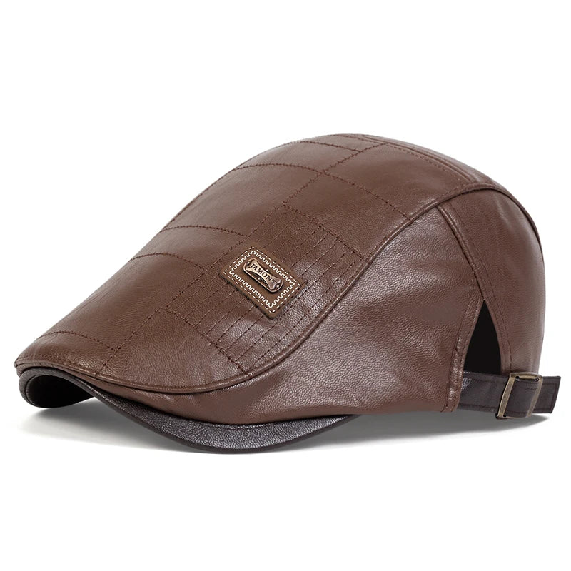Men Retro Pu Leather Newsboy Caps Painters Hats