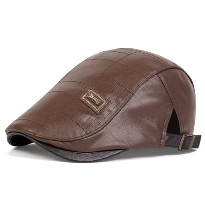 Men Retro Pu Leather Newsboy Caps Painters Hats