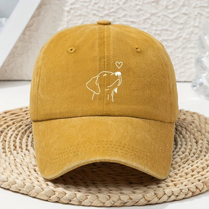White Line Dog Print Women's Baseball Cap, Versatile for Spring and Summer