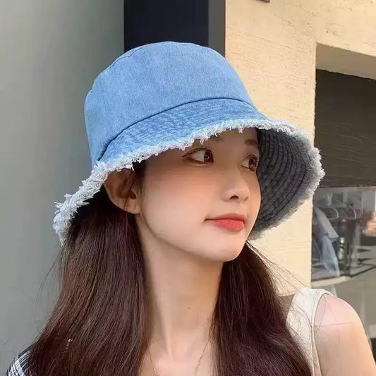 Simple Washed Fisherman Hat, Versatile Denim Bucket Hat
