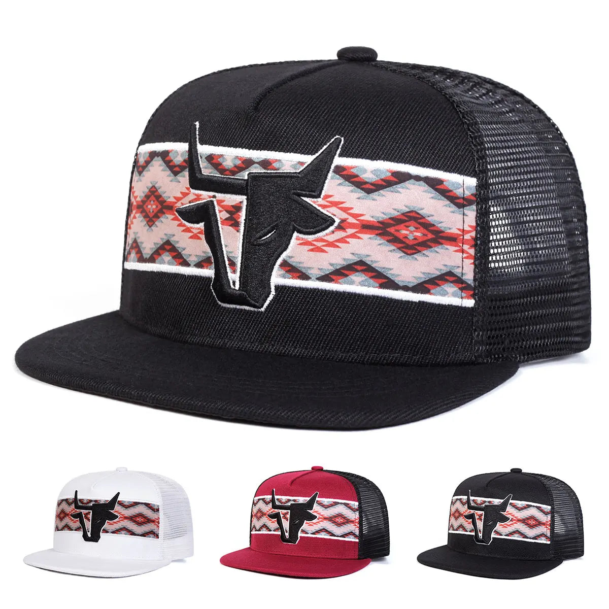 Unisex Personalized Bull Head Embroidery Hip-hop Net Hats Spring Summer