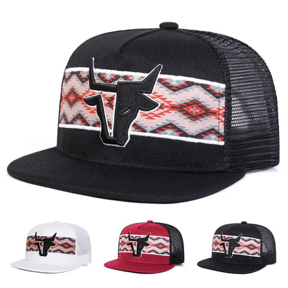 Unisex Personalized Bull Head Embroidery Hip-hop Net Hats Spring Summer