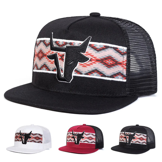 Unisex Personalized Bull Head Embroidery Hip-hop Net Hats Spring Summer