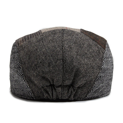 New Vintage Wool Patchwork Beret Men Autumn Winter Warm Newsboy Hat