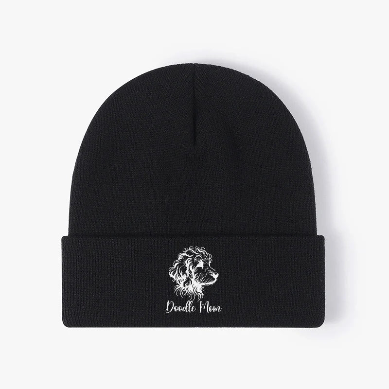 Doodle Mom Dog Knit Beanie Warm Cuffed Skull Cap Winter Slouchy Hat