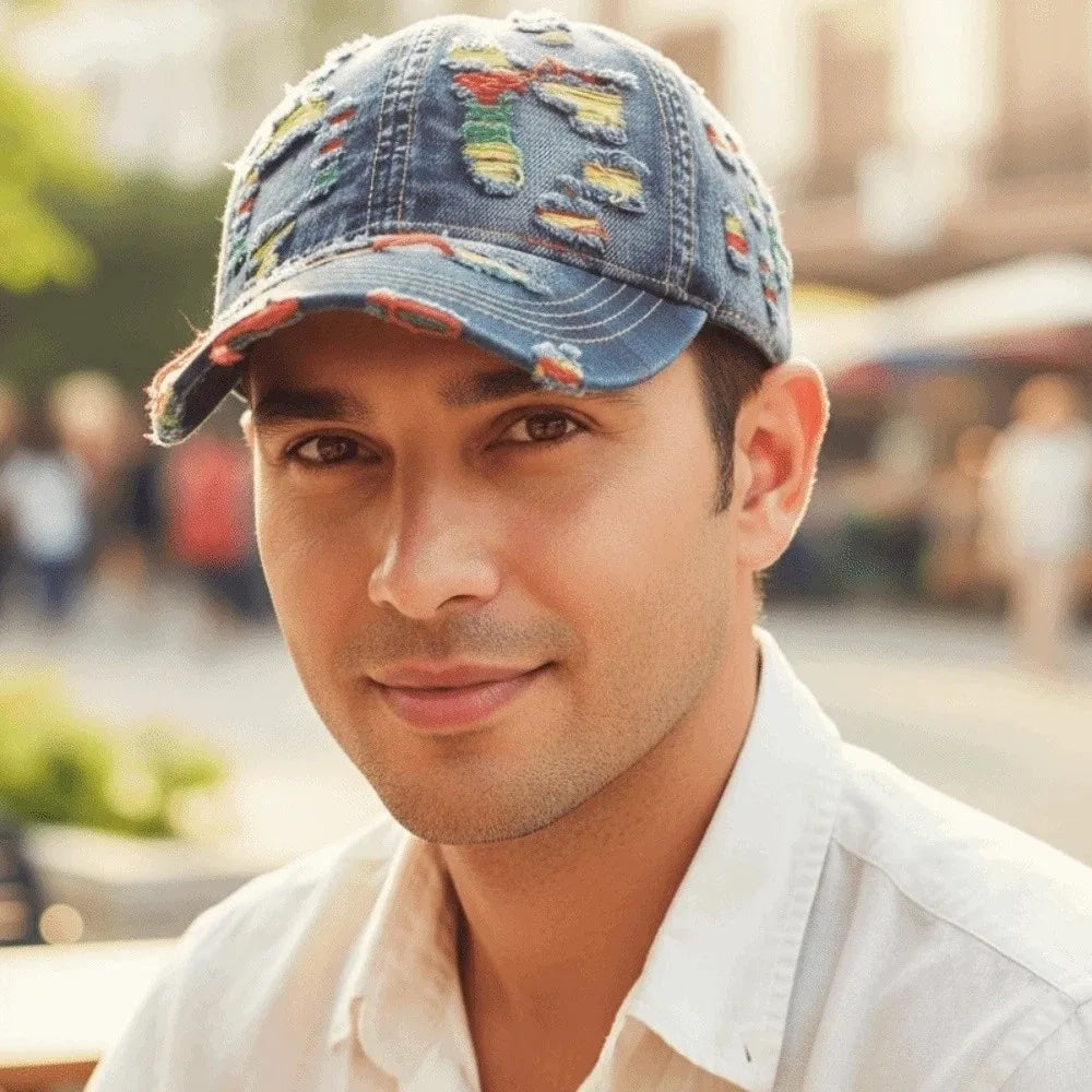 Adjustable Frayed Denim Baseball Cap