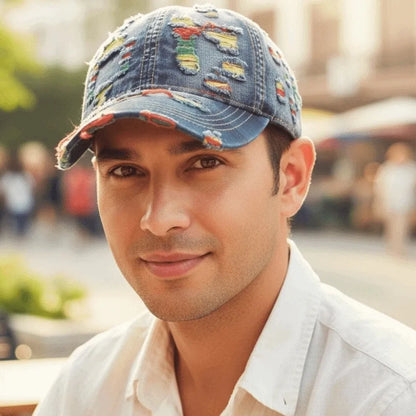 Adjustable Frayed Denim Baseball Cap