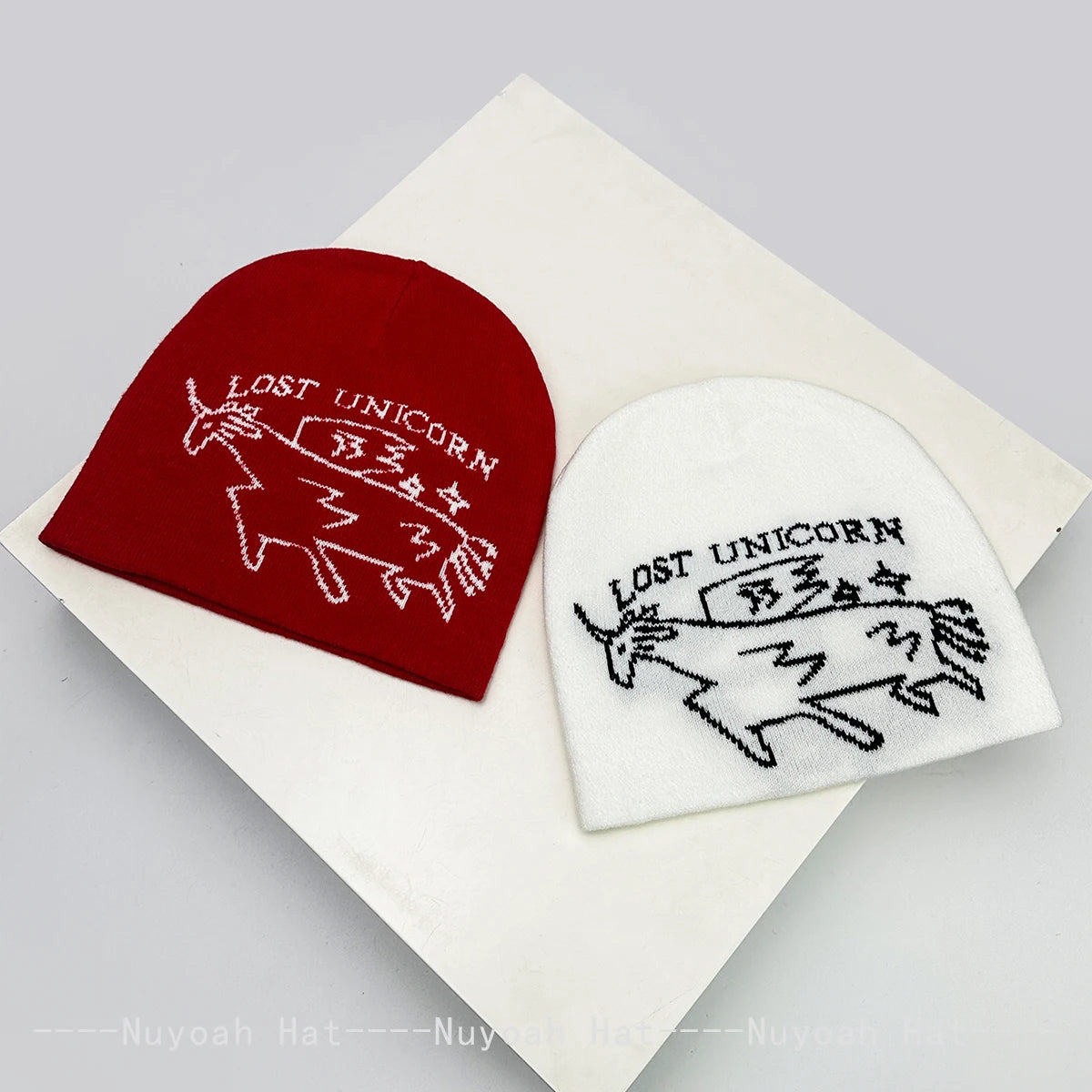 New Men Women Korean Jacquard Unicorn Letters Knitted Hats
