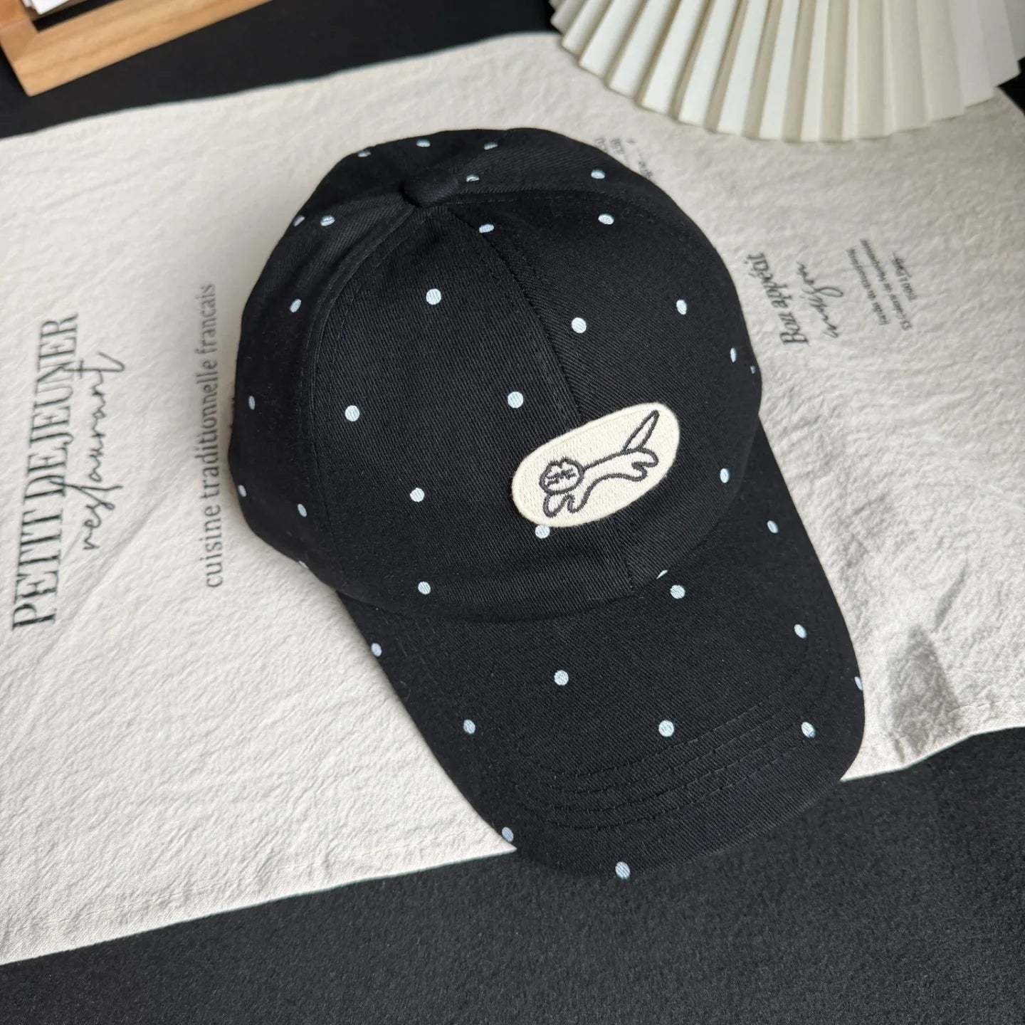 Cute Cartoon Cat Embroidery Polka Dot Baseball Cap for Women