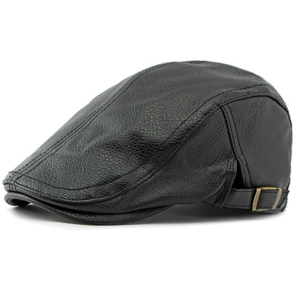 PU Leather Beret Cap Men Black White Coffee Ivy Flat Cap