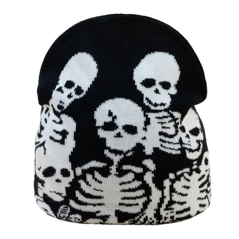 Elastic Windproof Beanie Hat Knit Halloween Skull Pattern Hat