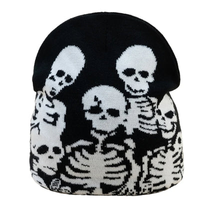 Elastic Windproof Beanie Hat Knit Halloween Skull Pattern Hat