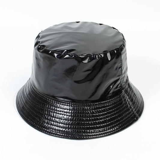 Faux Leather Bucket Hat Women Reversible PU Leather Sun Hat