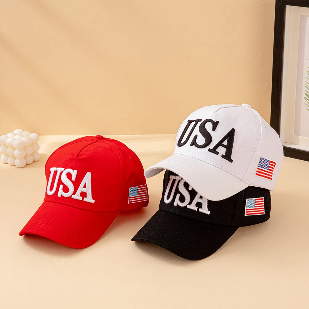 Fashion USA Letter Embroidered Baseball Cap American Flag Patch Adjustable Patriotic Dad Hat Outdoor Casual Daily