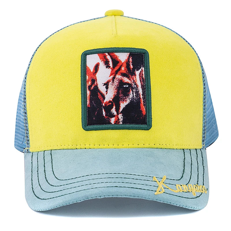 Unisex Summer Animal Trucker Hat Kangaroo Pattern Patch Design Suede Baseball Cap