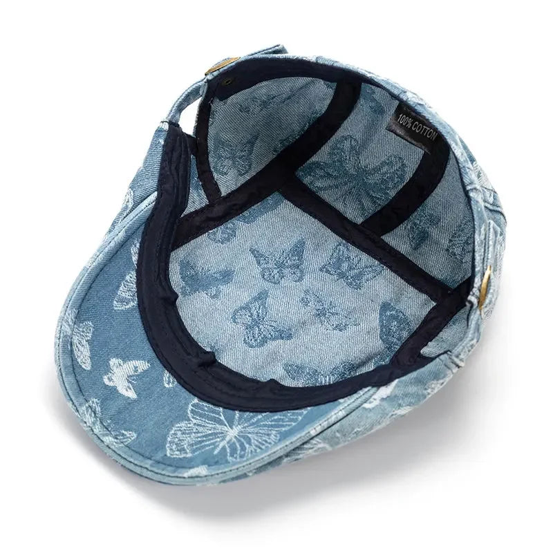 Spring And Autumn Cotton Cartoon Butterfly Print Newsboy Caps
