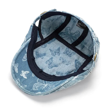 Spring And Autumn Cotton Cartoon Butterfly Print Newsboy Caps