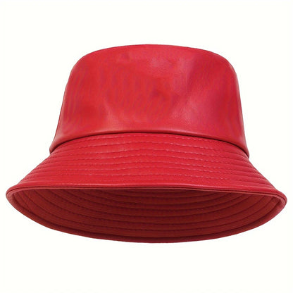 Fashion Bucket Hat Artificial Leather Windproof Warm Cap