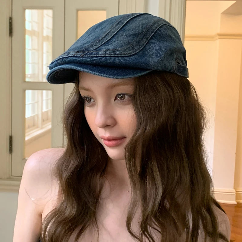 High-Quality Dream Purple Washed Denim Berets
