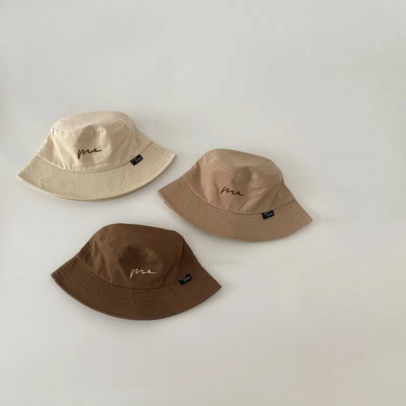 Embroidery Letter Fisherman Hat For Children Sunshade Bucket Cap Solid Cotton Kids Basin Caps 2-6 Year