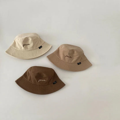 Embroidery Letter Fisherman Hat For Children Sunshade Bucket Cap Solid Cotton Kids Basin Caps 2-6 Year