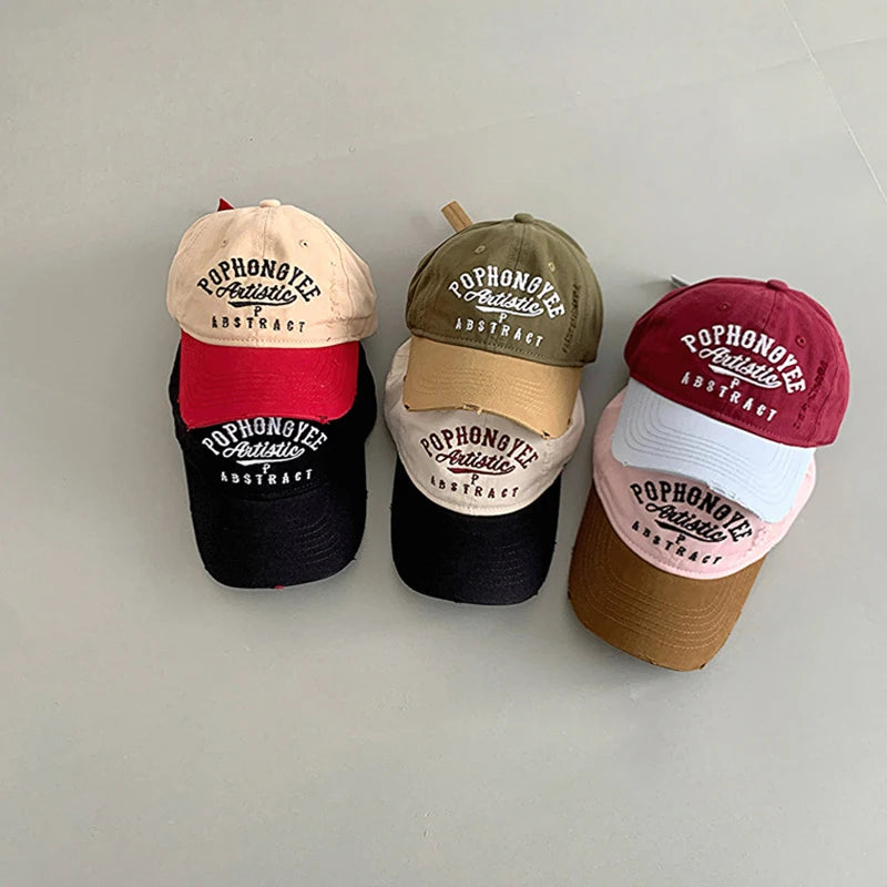 Color Block Children Duck Hat Embroidery Letter Baby Baseball Hats Soft Top Kids Peaked Cap Outdoor Sun Visors