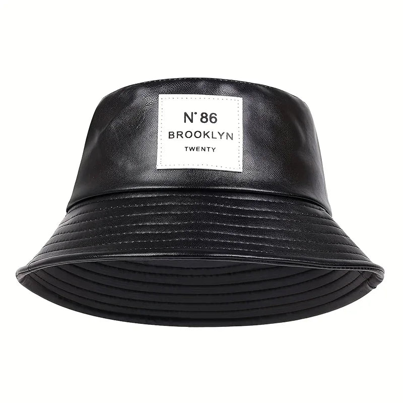 Unisex Brooklyn Panama Bucket Hat PU Leather Fisherman Hat Outdoor for Men Women