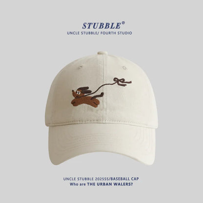 Baseball Cap with Original Cartoon Puppy Design Embroidery Widened & Deepened to Minimize Face Appearancenew Baseball Cap