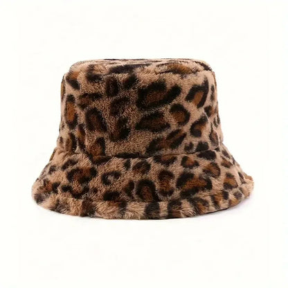 Stylish Leopard Print Bucket Hat - Soft Polyester Fleece Fisherman Cap