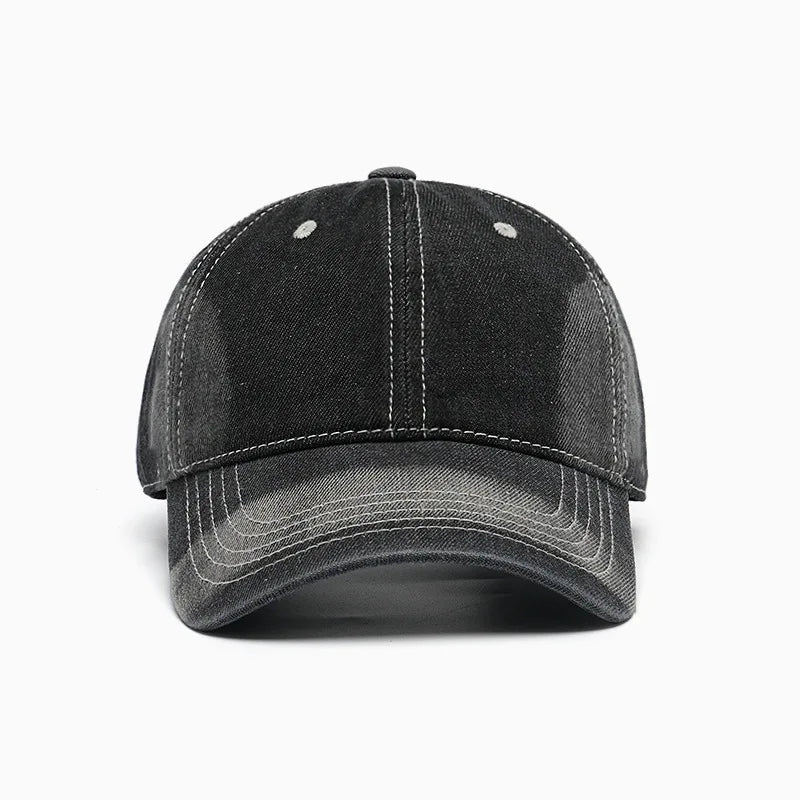 Retro Faded Denim Baseball Cap Washed Cotton Distressed Adjustable
