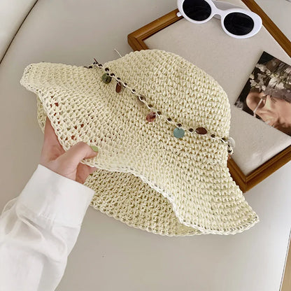 Foldable Vacation Wear Shell Hook Straw Hat