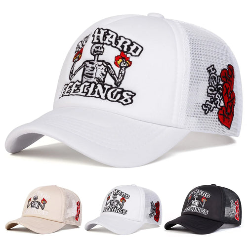 Unisex Skull Flame Embroidery Baseball Net Caps Spring and Summer