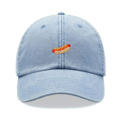 Hotdog Baseball Cap Vintage Washed Unisex Dad Hat Adjustable Faded Sports Sun Food Hiking Gardening Funny