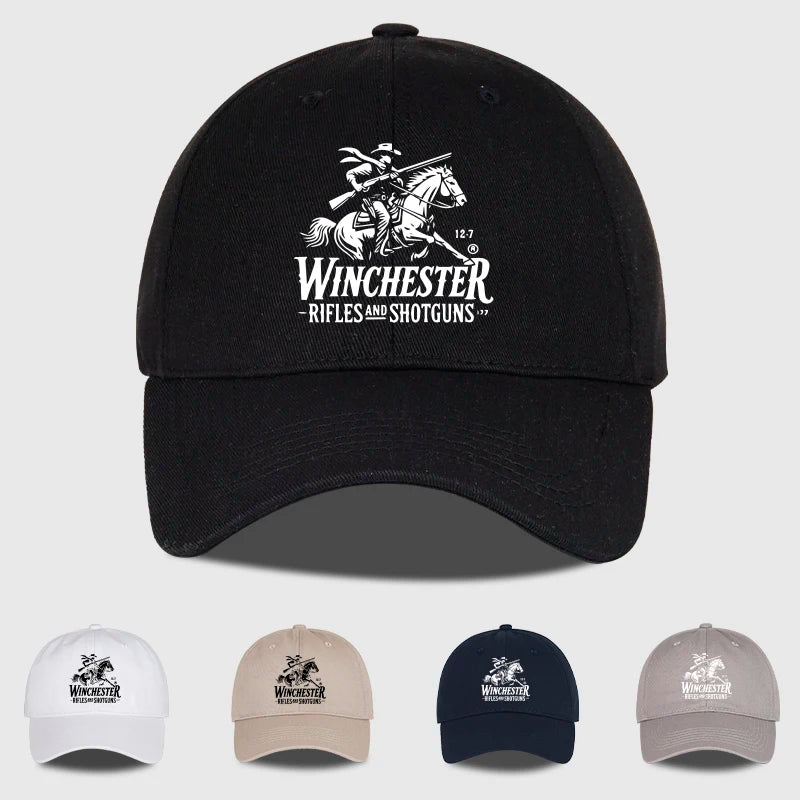 Winchester Cowboy Logo Print Soft Top Baseball Cap Soft Comfortable Breathable Adjustable Retro Western Style