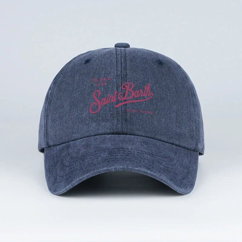 Saint Barth "The Place To Be" Print Washed Baseball Cap