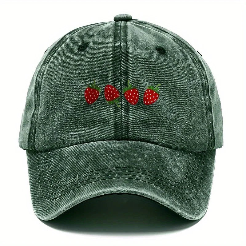 Strawberry Printed Baseball Cap With Adjustable Sunshade, Fashionable Duckbill Cap