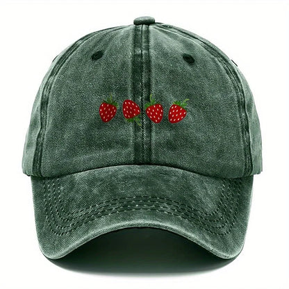 Strawberry Printed Baseball Cap With Adjustable Sunshade, Fashionable Duckbill Cap