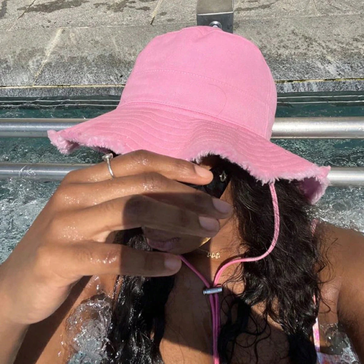 Women's Drawstring Trim Bucket Hat