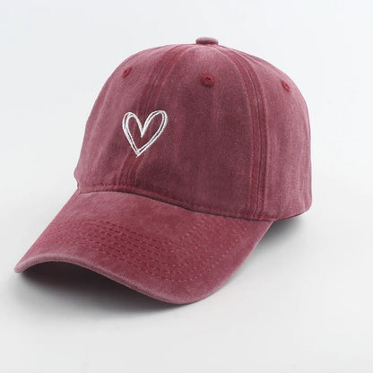Sport Baseball Caps For Men Women Love Heart Embroidery Washed Cotton