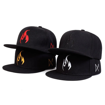Unisex Flame Embroidery Hip-hop Hats Outdoor Casual Snapback Caps