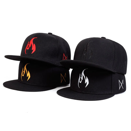 Unisex Flame Embroidery Hip-hop Hats Outdoor Casual Snapback Caps