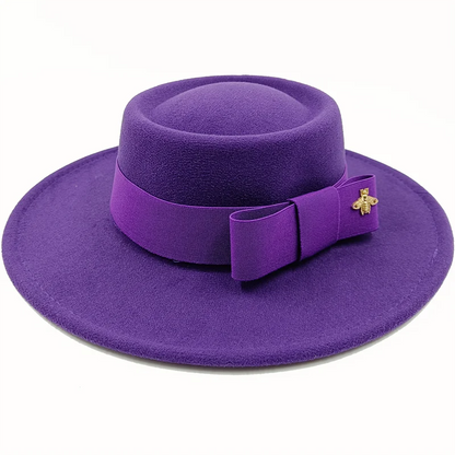Bow Tie Fedora Hat Winter Round Bumpy Surface Flat Top
