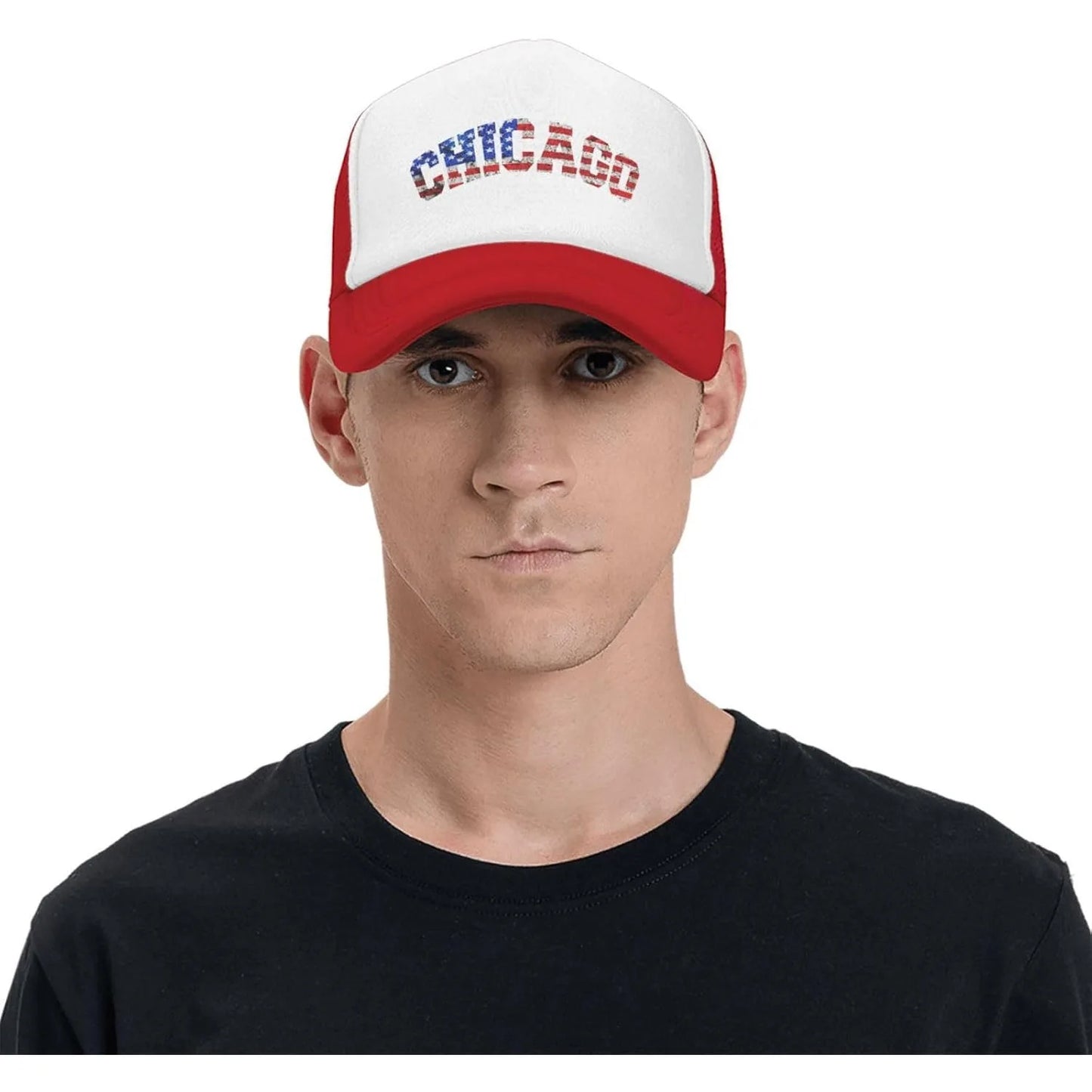 Chicago American Flag Trucker Hat Breathable Mesh Adjustable Cap