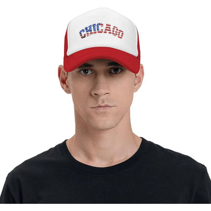 Chicago American Flag Trucker Hat Breathable Mesh Adjustable Cap