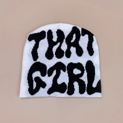 Korean Letter Color Block Knitted Hats Versatile Retro Fashion Casual Beanies